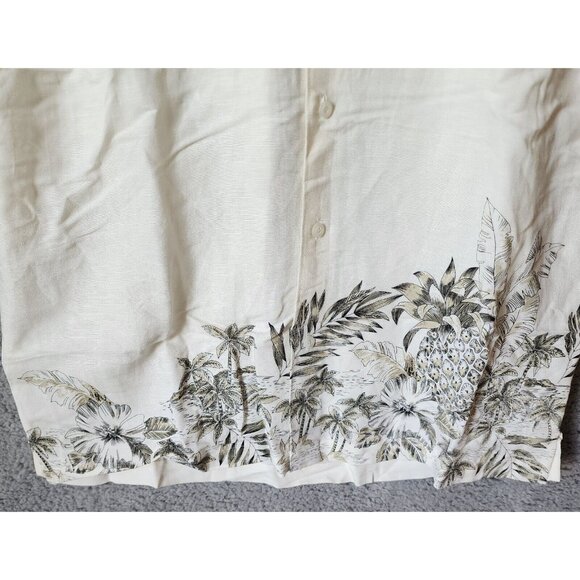 The Havanera Co White Floral Short Sleeve Button Up Shirt Size M Linen Blend - Picture 7 of 14